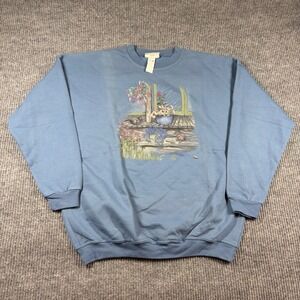 Northern Reflections Sweatshirt Men's XL Vintage Blue Floral Squirrel Graphic
